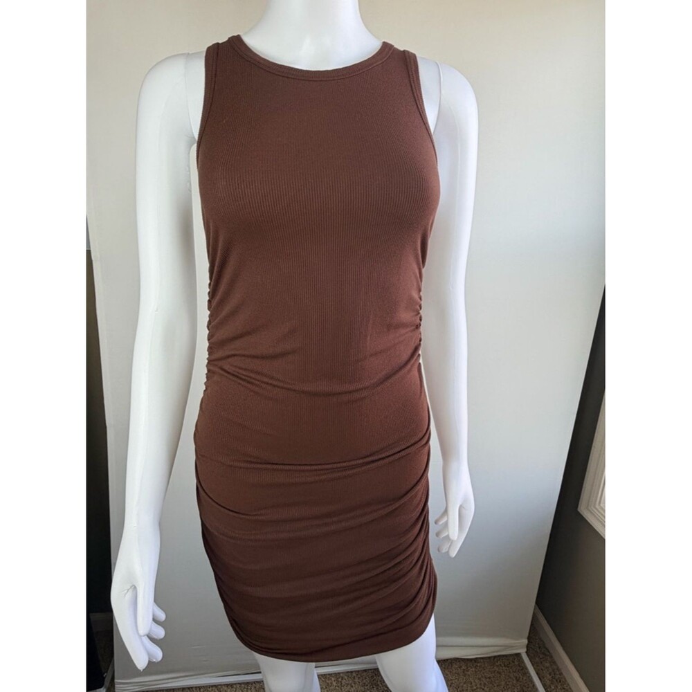 Cocoa Brown Ruched Bodycon Mini Dress Small - Picture 3 of 9